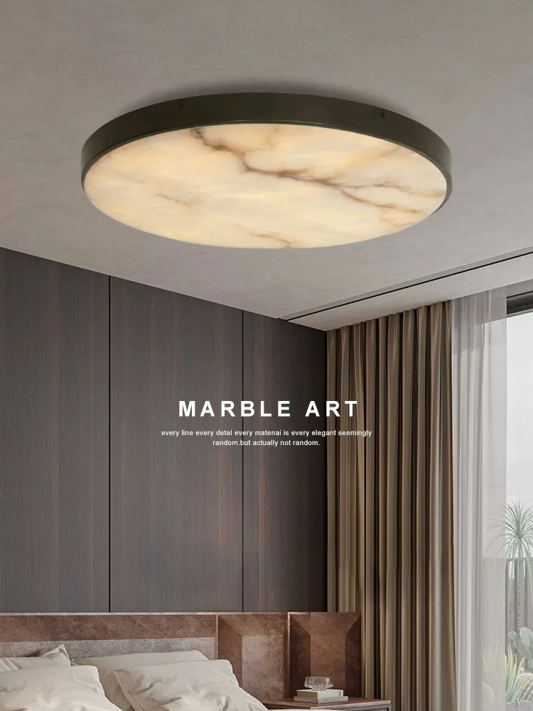 2024 Modern All Copper Ceiling Lamp Real Natural Marble Light Fixture Luxury Black Gold Home Decor Bedroom Lampara De Techo