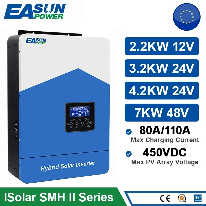 EASUN POWLAND Hybrid Solar Inverter 6.2KW 7000W 220VAC Pure Sine Wave 48VDC MPPT Solar Inversor With 80A Power Controller NO VAT