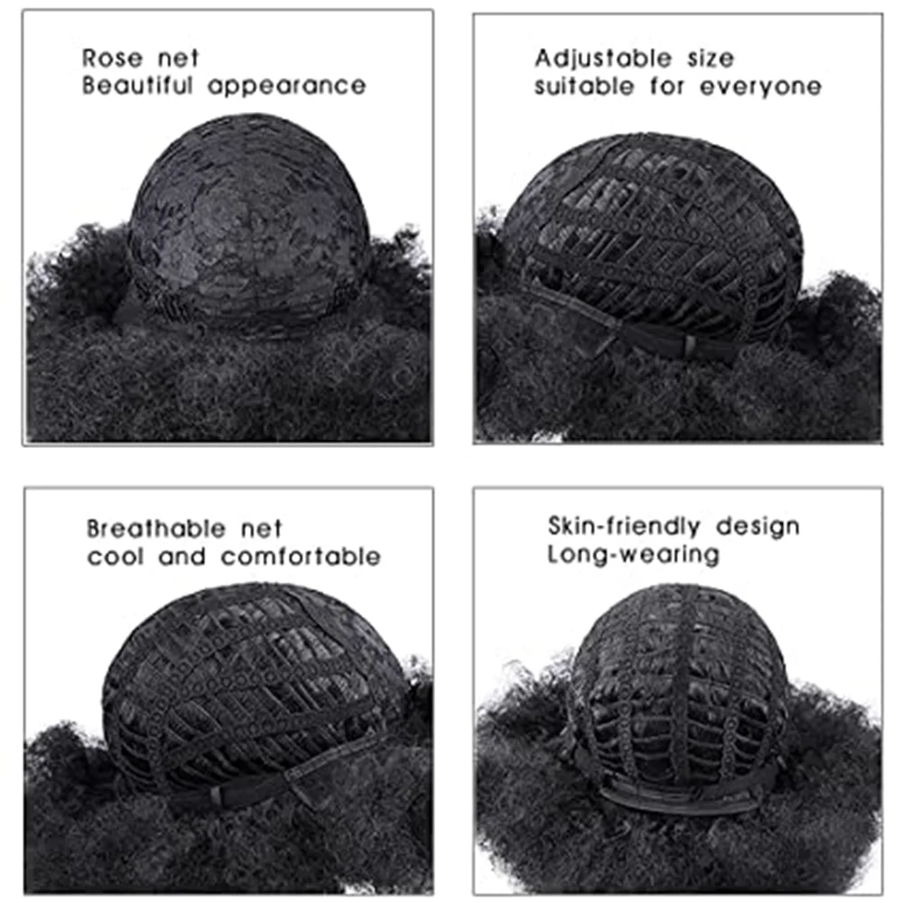 Synthetic Afro Kinky Curly Wig with Bangs 70s Afro Wigs Heat Resistant Bouncy Costume Cosplay Party Wig