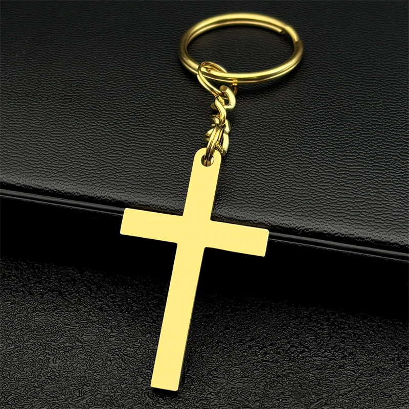Christian Kreuz Schlüsselanhänger für Frauen Männer Edelstahl Gold Silber Farbe Religion Kruzifix Schlüsselanhänger Schmuck chaveiro K3476S06 – Detail 5