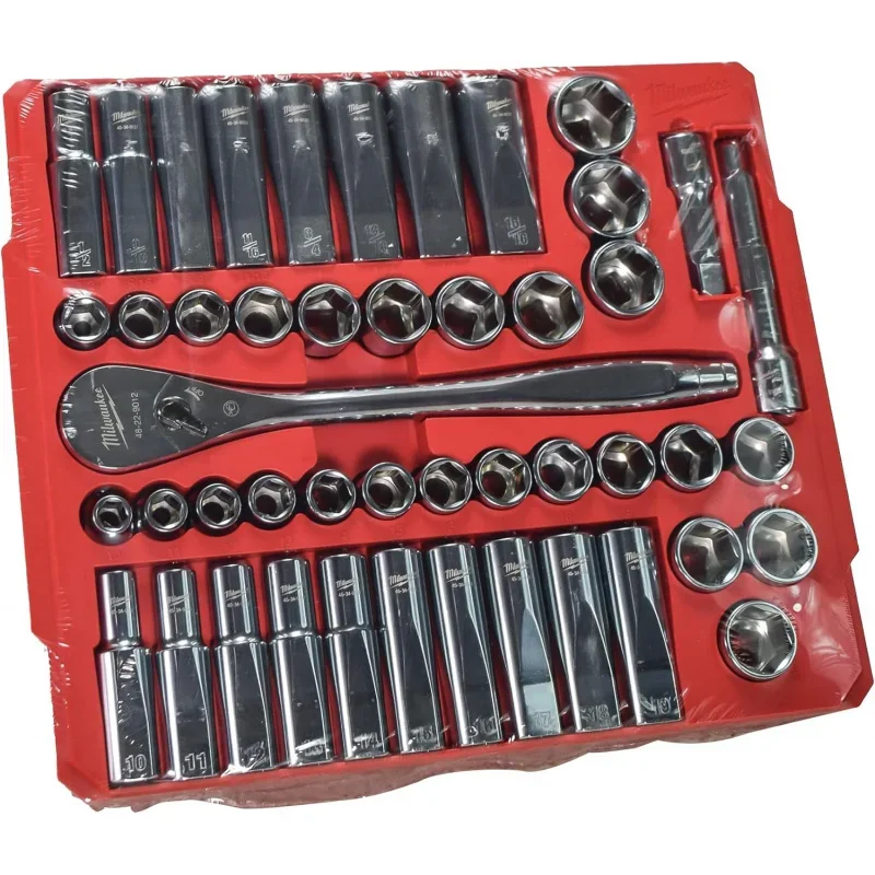 MMilwaukee 48-22-9010 47-Piece 1/2 in. Drive Metric and SAE Ratchet and Socket Set with FOUR FLAT Sides 3