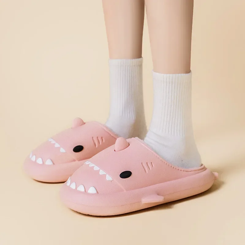 Couples Home Slippers Winter Cartoon Shark Slides Women Men Indoor Outdoor EVA Waterproof Thick Bottom Warm Plush Non Slip Shoes 2