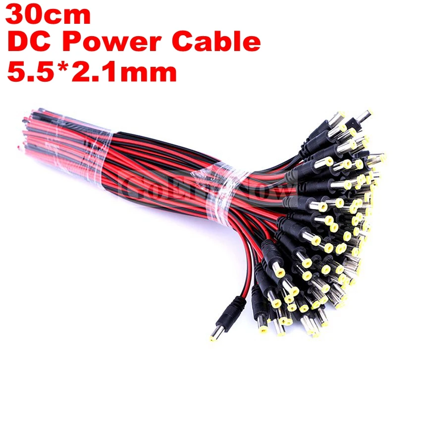100pcs 30cm High Quality Copper CCTV Camera DC Power Cable Male/Female