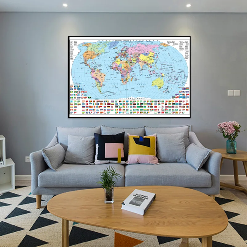 59x42cm A2 Classic Edition World Map Ukrainian Canvas Background Abstract Art Poster Education Decoration School Supplies