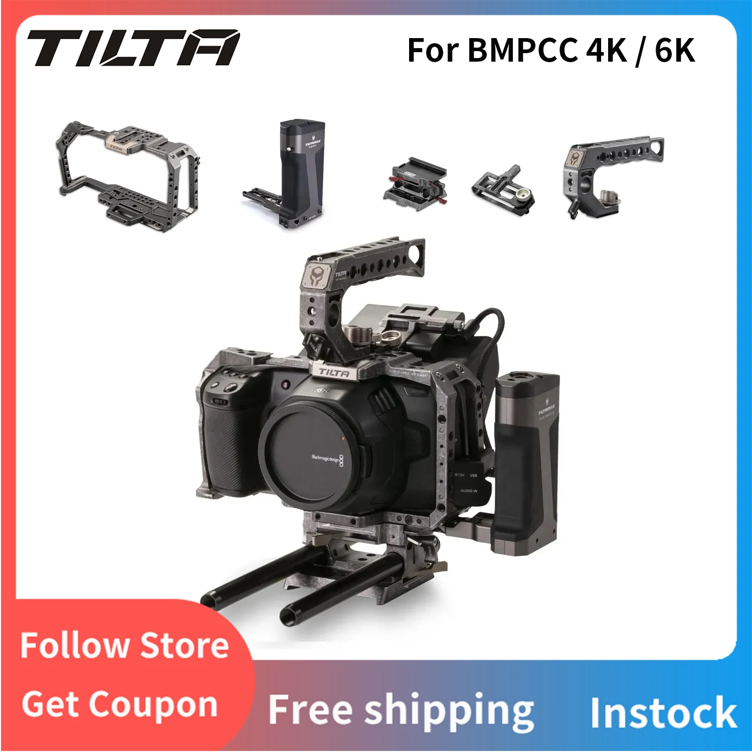 Tilta Ta-T01 Full Camera Cage Kit Avanzato Di Base Per Bmpcc 4K 6K Tilta Grigio E Grigio Follow Focus Systems
