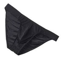 Slip en soie glacée pour hommes, sous-vêtements masculins, culotte à large ceinture, Sexy, pochette en U, dos froissé, Bikini, Slip Hombre, Lingerie exotique respirante 4