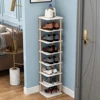 Household 8 Tiers Vertical Shoe Rack Narrow Organizer Stylish Wooden Shoe Storage Stand Space Saving Shelf Tower Shoe Rack 1