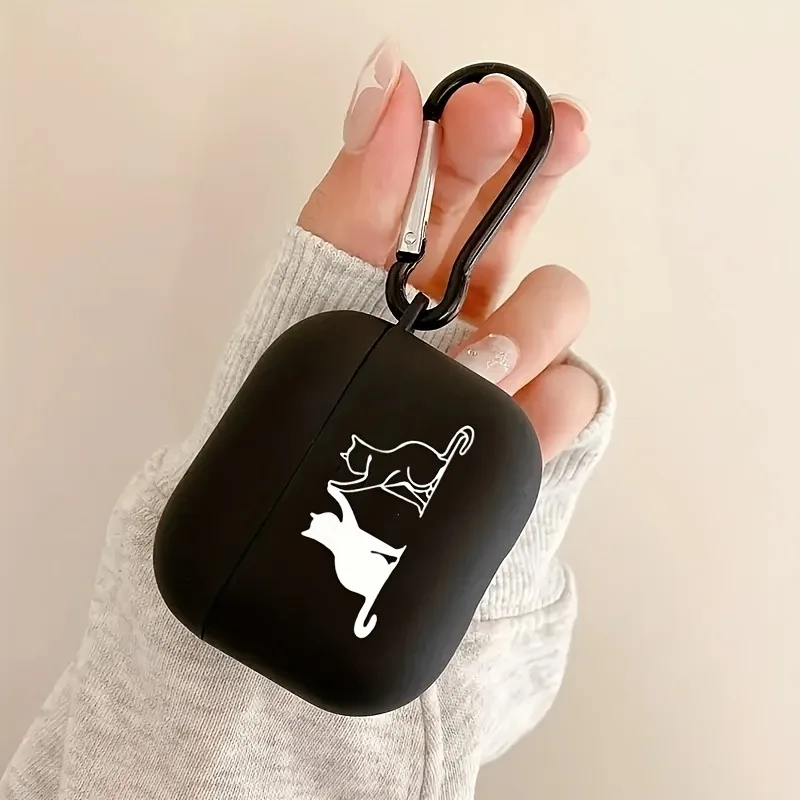 Black and White Cat AirPods Case TPU Silicone Earbuds Cover