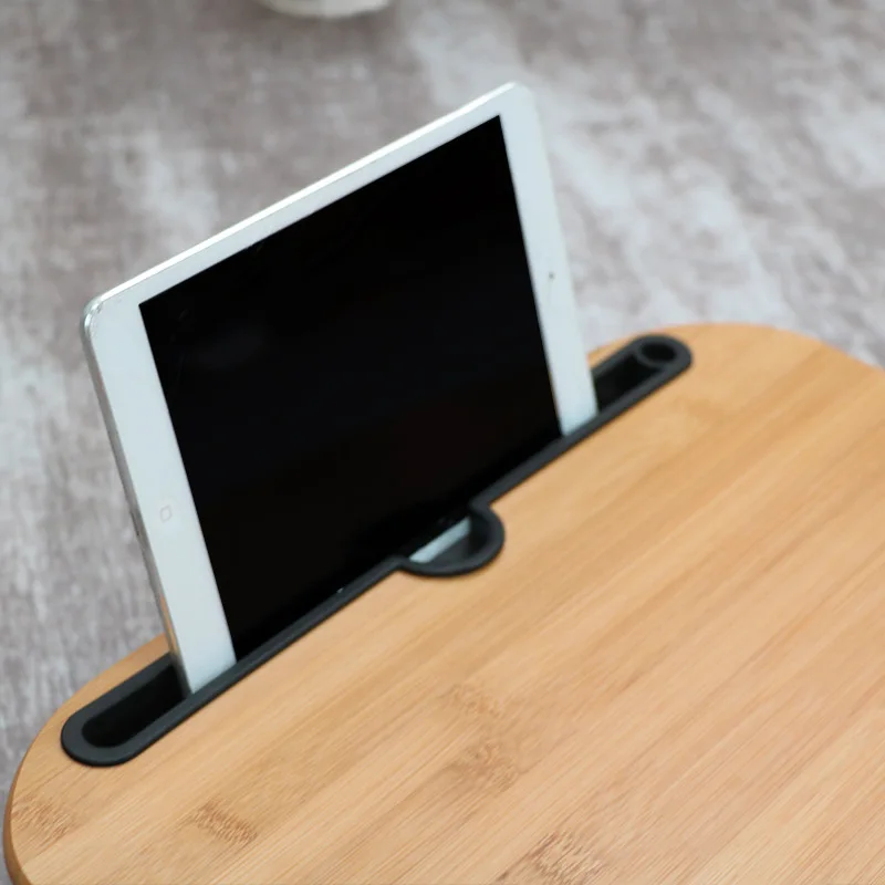 Lap Desk Potuopy - Up To 17" Laptop Tray With Wrist Rest, Portable Handle, Fixed Mouse Pad, Tablet & Phone Slots, With Cushion (Black Laptop Stand For Bed