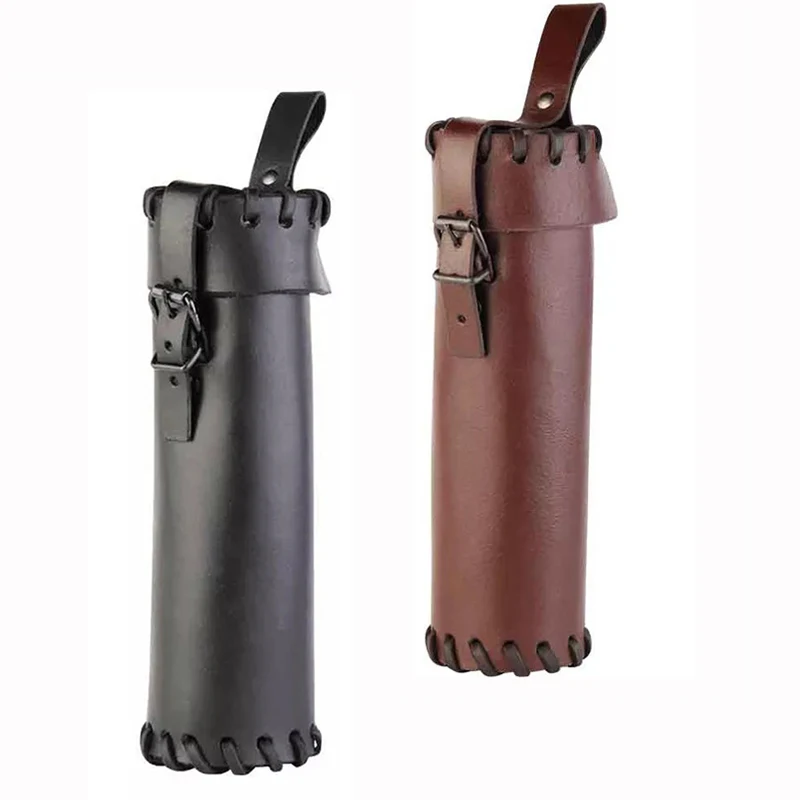 

Medieval Viking Pirate Cosplay Props Steampunk Vintage Leather Drink Water Bottle Holder Bag Beer Hanger Carry Case For Ren Fair