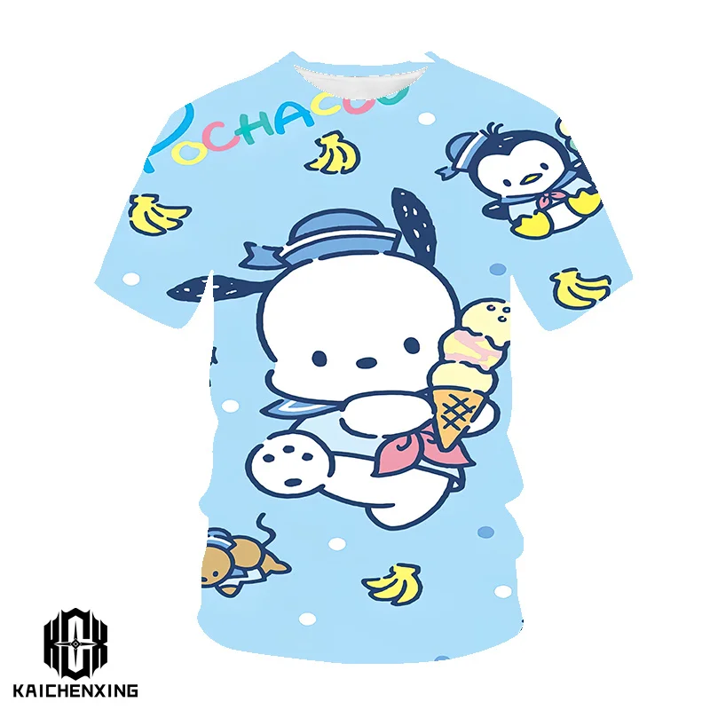 

2023 Sanrio Pochacco Girls Short Sleeve Women Print Clothing Hello Kitty Casual Tee Shirt Fashion Cartoon Graphic T-shirts