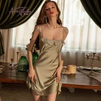 New Sleepwear Lace Sexy Lingerie Ice Silk Suspender Nightdress Ruffle Pajamas High Quality Women Nightwear Nighty for Ladies