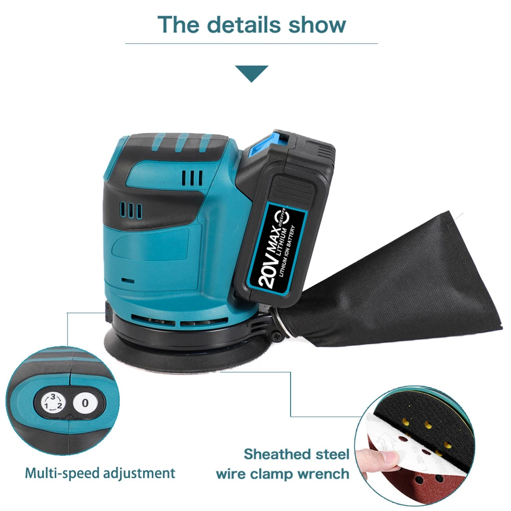 3 Speed Cordless Random Orbital Sander Wood Grinder Polishing Electric Grinding With Sandpaper For Makita 18V Battery 2