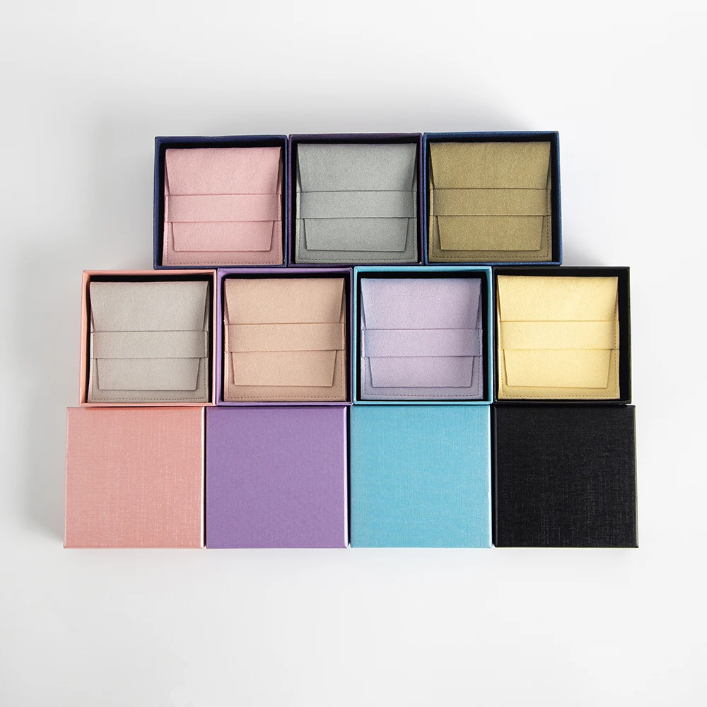 Schmuck-Papierbox, 7 x 7 x 3 cm innen, mit 6,2 x 6,2 cm Mikrofaser-Streifen, Tasche für Ring, Ohrringe, Anhänger, Halskette, Organizer, Hochzeitsgeschenke – Detail 6