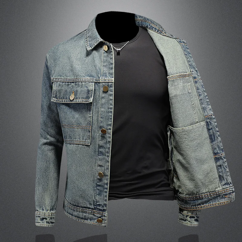 Men's Retro Classic Denim Jacket Autumn Street Trend Handsome Riding Windproof Men's Clothing High Street Casual Lapel Jacket