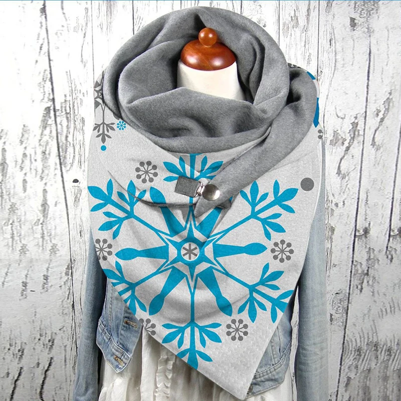 Blue Snowflake Chrismas pattern 3D Printed Scarf and Shawl Warm for Women and Men