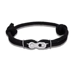 MKENDN Men's Punk Rock Bicycle Chain Bracelet with Nautical Rope and Magic Buckle Accessory (Black)
