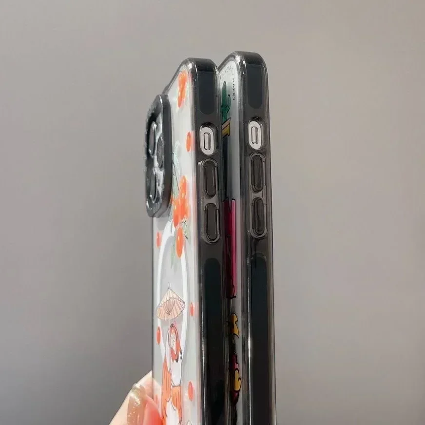 Acrylic Black Border Cartoon Tiger iPhone 11 12 13 14 15 Pro Max Case - Protective iPhone Case with MagSafe