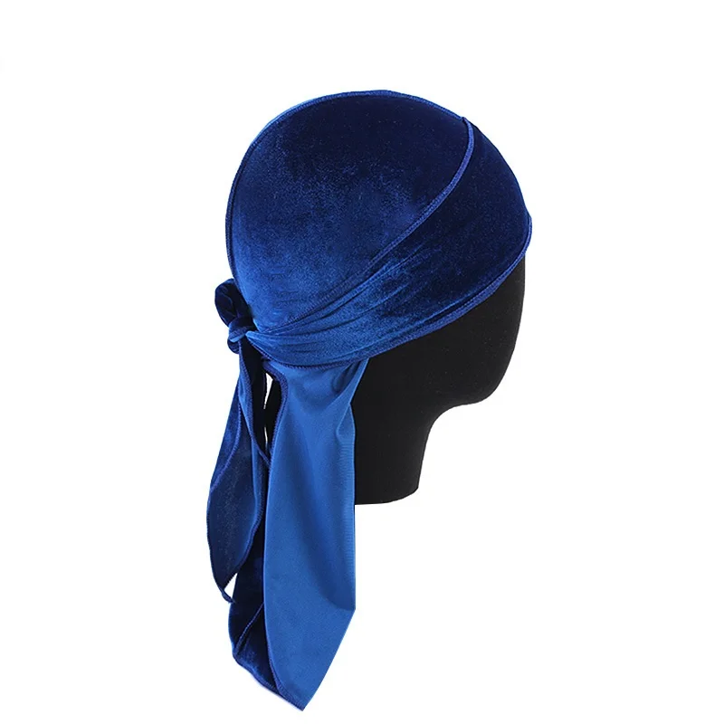 Vintage Velvet Durag Solid Color Lace Up Head Wraps Soft Bandana