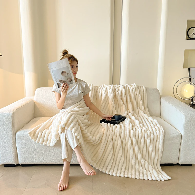 Spring Throw Blanket for Couch, Cozy Warm Plush Striped Blanket for Sofa Bedroom Living Room, All Season Use Festival Home Decor 2