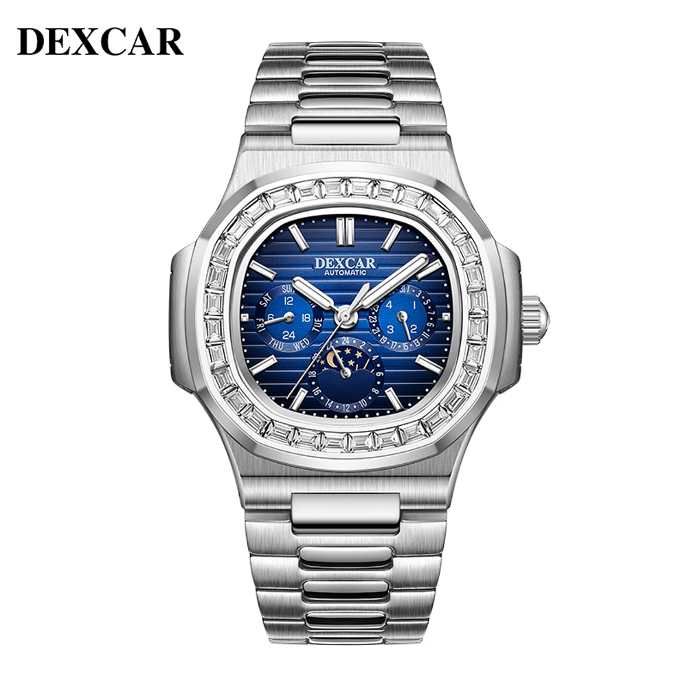 DEXCAR 2024 Men's Watches Luxury Automatic Watch For Men Mechanical Wristwatch Clock Stainless Steel Waterproof Sports Man Watch