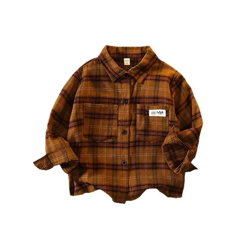 Plaid Long Sleeve Shirt Jacket for Boys Spring Autumn Baby Fashionable Children's Clothing AE Stock Origin China