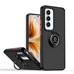 Luxury Matte Phone Case with Car Ring Holder - Shockproof Cover for RENO13F 4G 5G (Black Red)