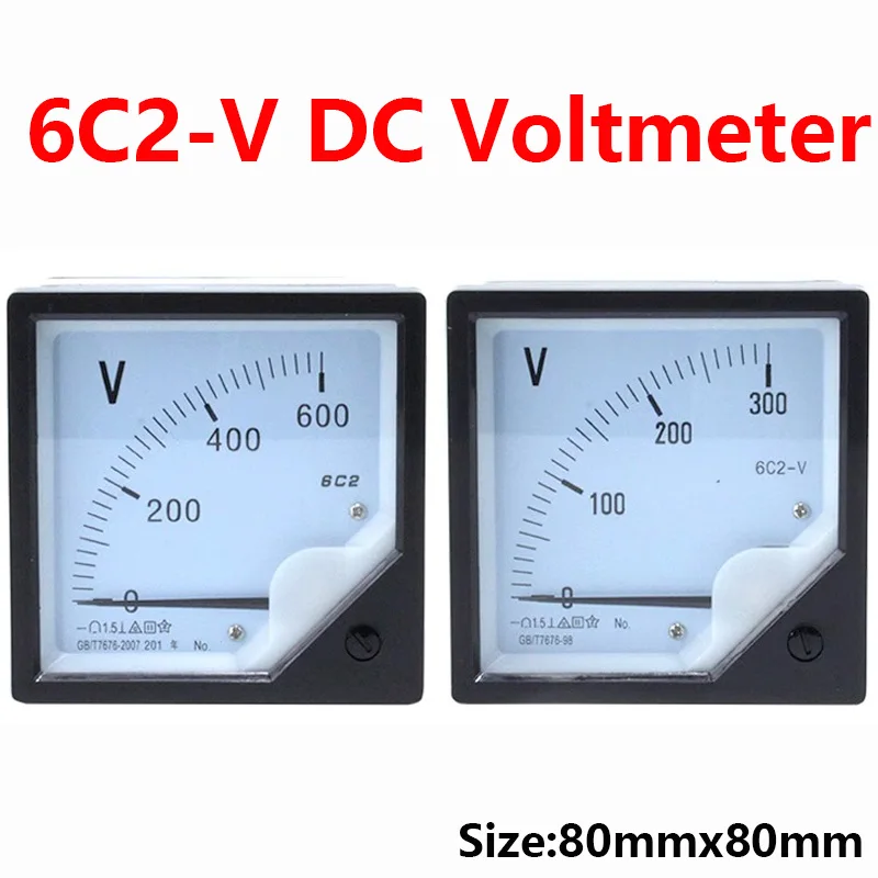 DC Analog Pointer Meter 5V 10V 15V 30V 75V 100V 150V 300V 500V 750V 1000V Square 6C2-V 80*80mm Voltmeter ac analog panel volt voltage meter dh 670 voltmeter gauge 20v 150v 300v 500v mechanical voltmeter