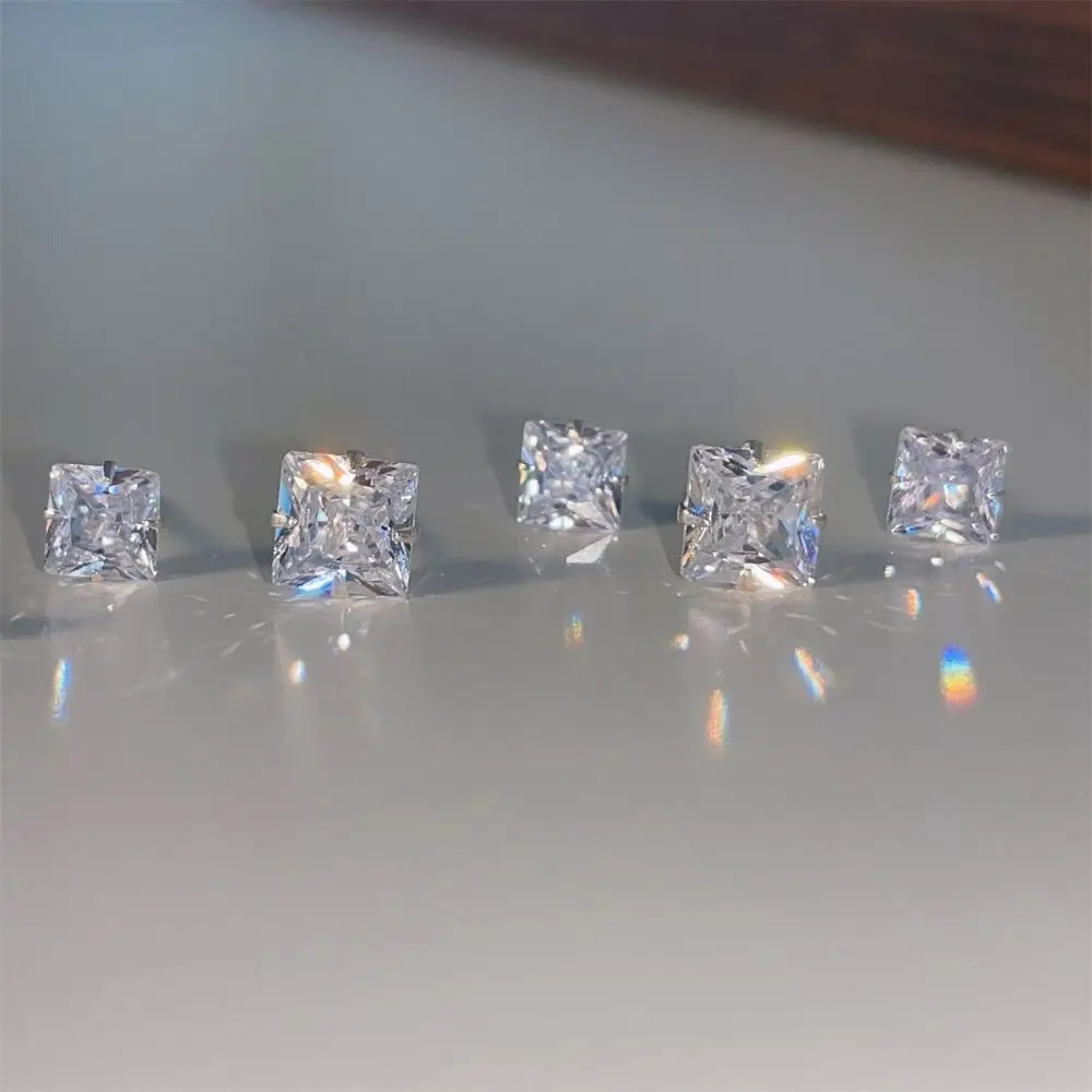 

Classic Square Stud Earrings Women Stainless Steel Cubic Zirconia Dia 4/5/6mm Gold/silver Colors Women Earrings Jewelry