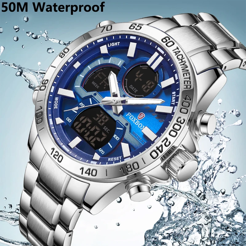 LIGE New Top Luxury Original Sports Wrist Watch For Men Quartz Steel Waterproof Dual Display Military Watches Relogio Masculino