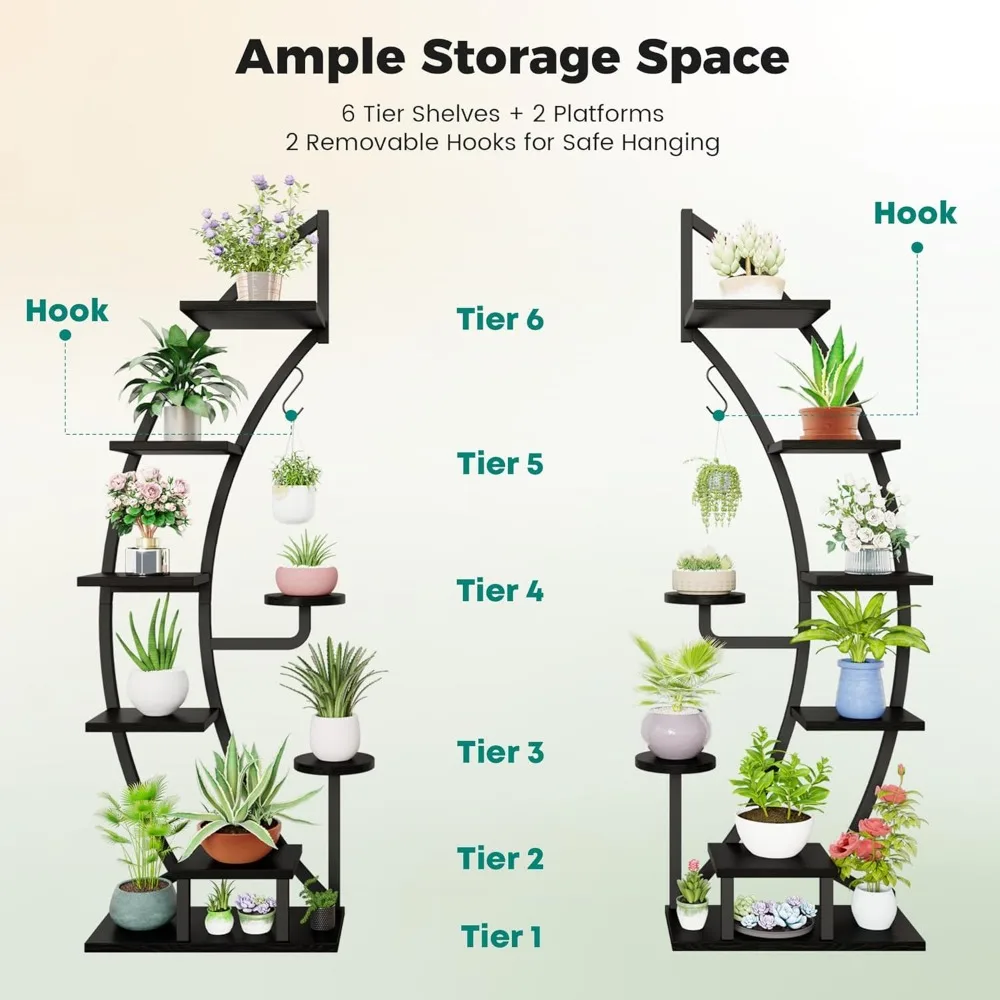 YOLENY 2 Pcs 6 Tier 9 Potted Metal Plant Stand Plant Stands for Indoor Plants Multiple, Shelf for Planter Display