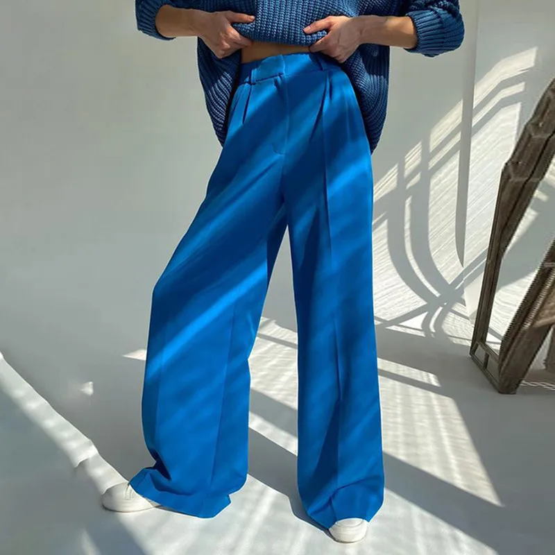 Women Spring Blue Office Pants 2023 New Fashion Loose Full Length women-spring-blue-office-pants-2023-new-fashion-loose-full-length