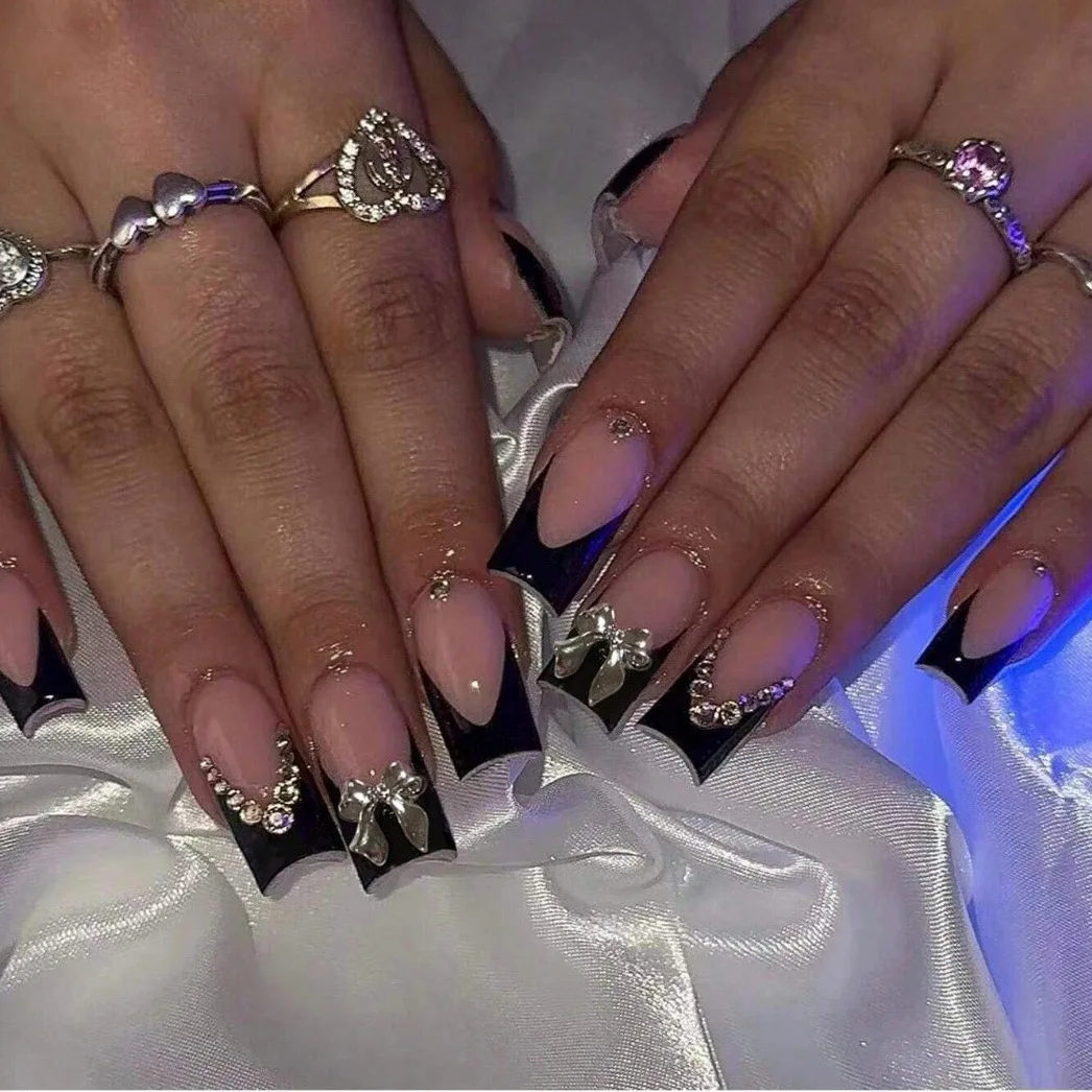 FRCOLOR Falsche Nägel Set | Schwarz-weiß Kuhmuster, Matt, Quadratische Acrylnägel, 48 Stück – Für DIY & Nagelstudio