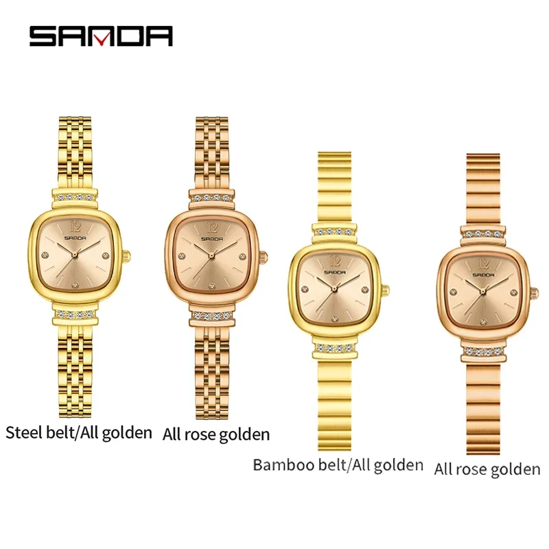 Sanda Brand Fashion Small Square Ladies Watches Stainless Steel Strap Quartz Wristwatches For Women Fashion Luxury Gift Clock, Alina Gadgets