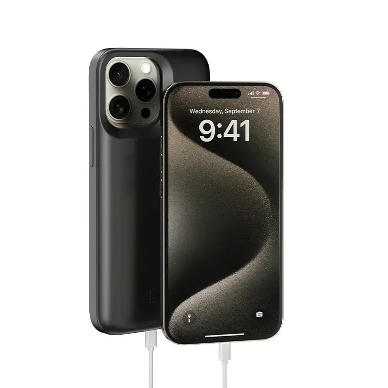 아이폰 15 프로 맥스 보조배터리 충전기 커버, 10000mAh 배터리 케이스, 15 플러스 배터리 충전기 케이스, 스탠드 후면 커버