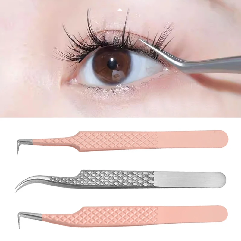 

1 Pcs Eyelash Tweezers Extension Pink Stainless Steel Superhard Tweezers With Fiber Tips High Precision Anti-Static Tweezers