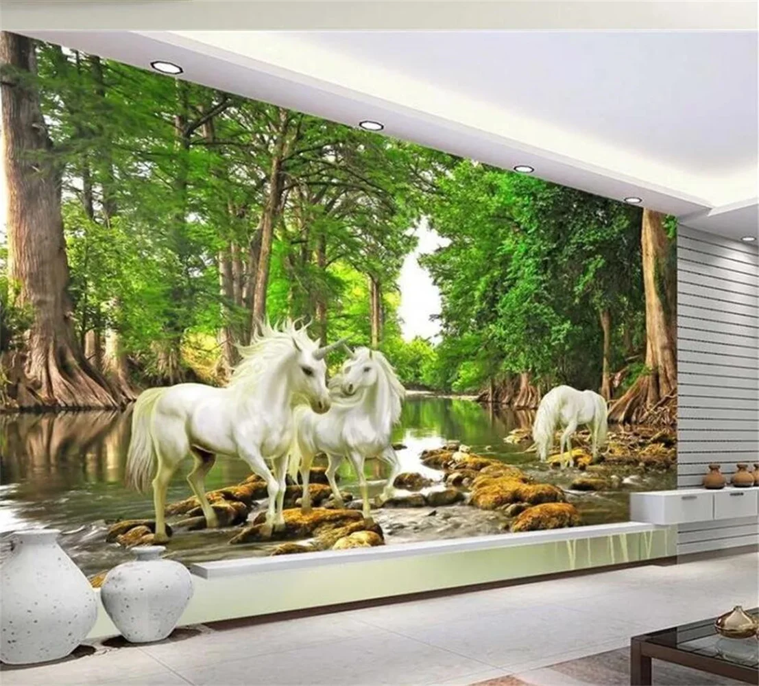 

beibehang 3D wallpaper/custom photo HD mural/Alone wildebeest river forest/mural/TV/sofa/Bedroom/KTV/bar/Hotel/living room