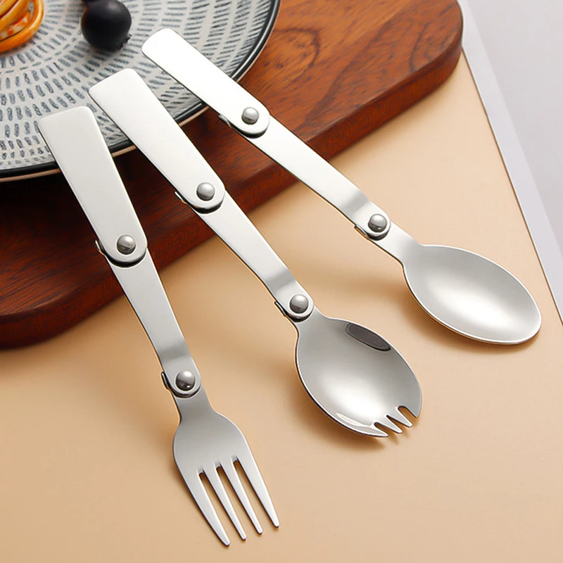 Stainless Steel Solding Spoon Three-Fold Spoon Fork Outdoor Portable Tableware Travel camping cutlery,portable tableware,portable cutlery,titanium tableware
