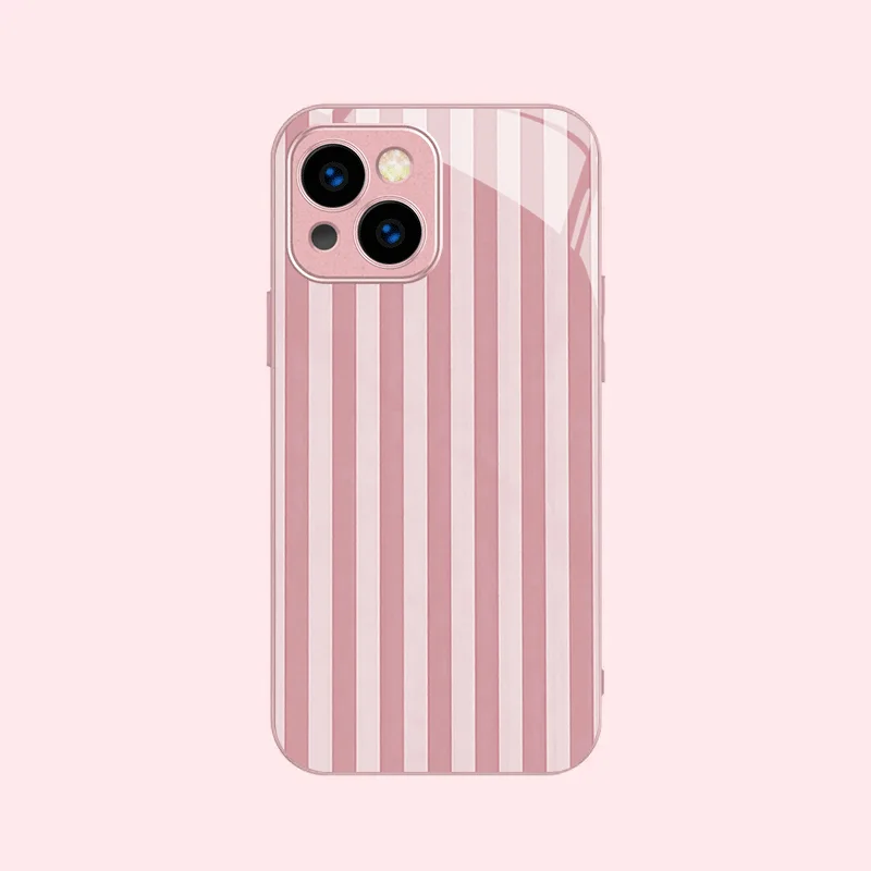 Pink Stripes Tempered Glass Phone Case