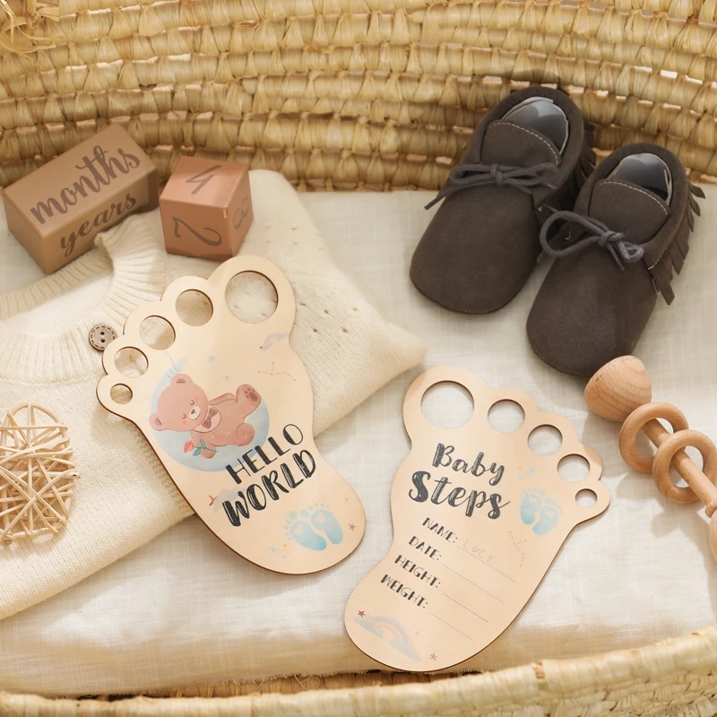Baby Meilenstein Karte Fußabdrücke Form Neugeborenen Fotografie Requisiten 0-12 Monate Baby Wachstum Jubiläum Baby Wachstum Karten Baby Geschenke – Detail 6