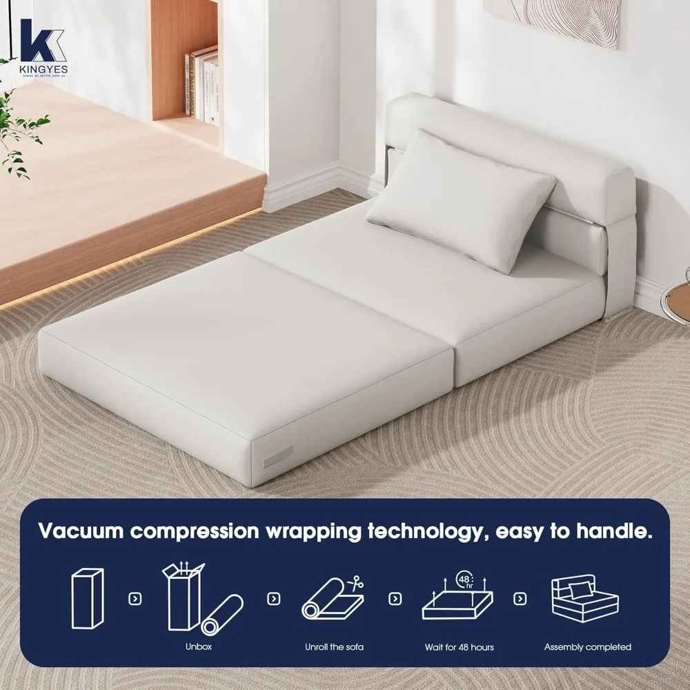 4 in 1 foldable sofa bed, modern folding sleep chair with back cushion, convertible chair sleeper, beige