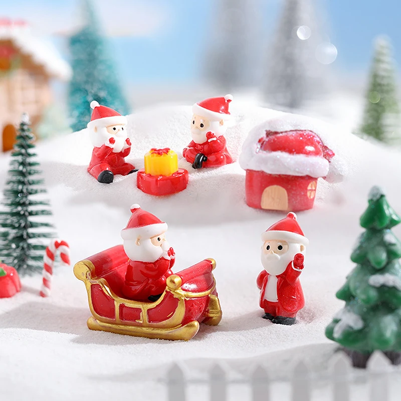 Creative Cute Miniature Santa Claus Gift Sled Landscape DIY Christmas Garden Bonsai Decor Kid Toy Resin Small Ornaments