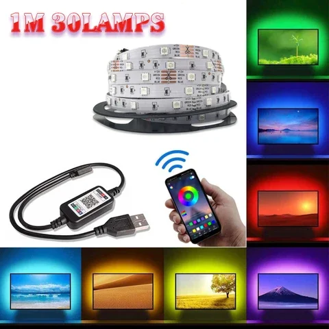

Гибкая светодиодная лента, лента RGB для подсветки телевизора, настольного экрана, Диодная лента с подсветкой, лампа с подсветкой, USB, Bluetooth, RGB 5050, 5 В, RGB свет