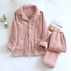 Winter Flannel Couple Clothes Pajama Set Sleepwear Femme Pyjama Long  Trouser Ensemble Female  Thicken Warm Homewear
