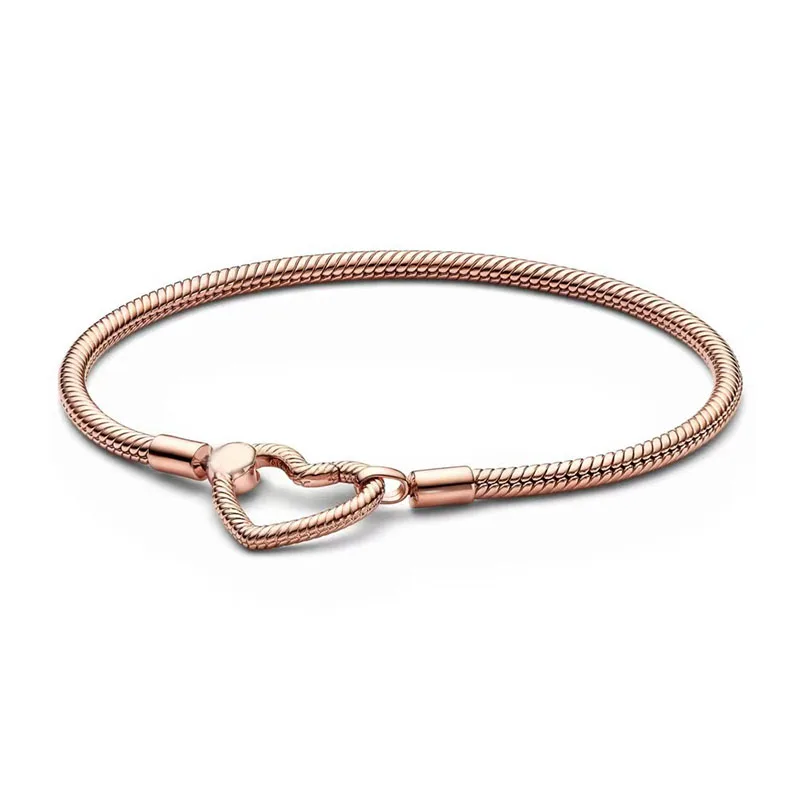 New 925 Sterling Silver O Chain Buckle Snake Bone Chain T Buckle Double Color Bracelet fit Original Charm Beads DIY Making