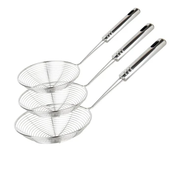 1/3pcs Spider Strainer Oval Skimmer Stainless Steel Filter Mesh with Handle for Kitchen Frying Food Pasta Spaghetti Cooking Tool