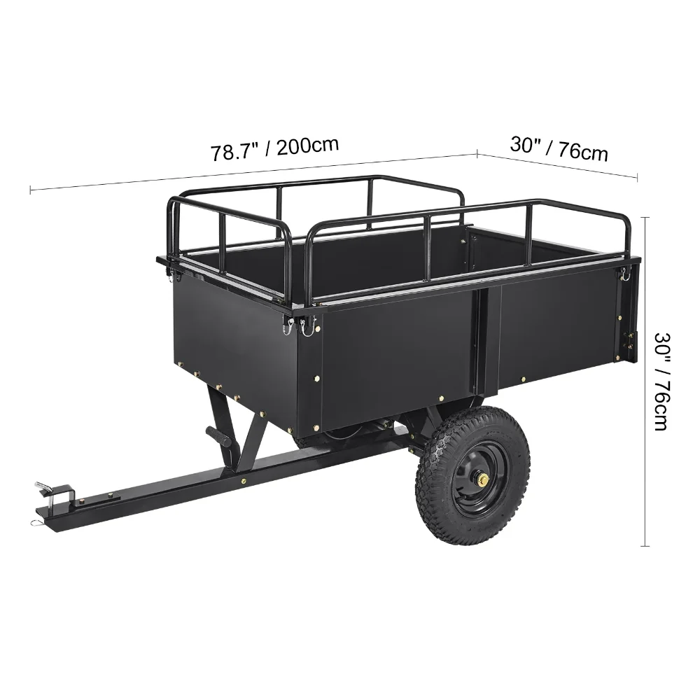 Lawn Mower Trailer, Heavy Duty ATV Trailer Dump Cart Tow Behind, Capacity 750lbs, 15 Cu.Ft. Garden Yard Trailer, Black Mesh