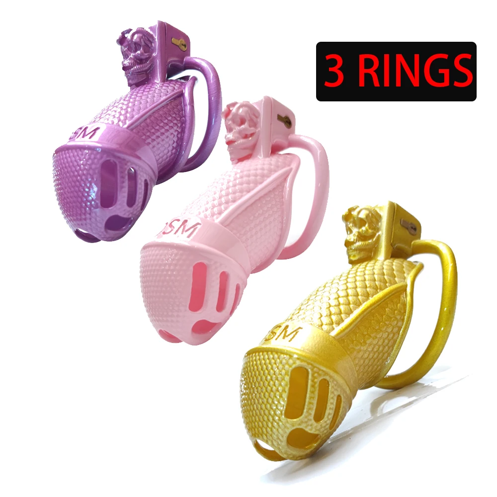 

Slave 3 Colors Cock Cage TS CD Chastity Cage Devices Male Bondage With 3 Penis Rings Lock Erotic Gay Ladyboy BDSM Sex Toys