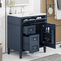 30" Bathroom Vanity with Single Sink Combo, Modern Undermount Bathroom Sink Cabinet with 2 Drawers Blue 1