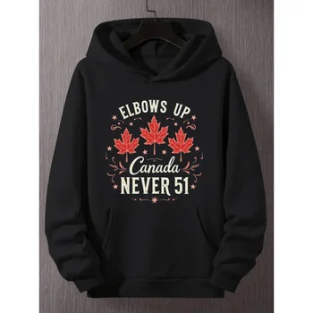 سويت شيرت رجالي بغطاء للرأس مقاس كبير مع أوراق القيقب الكندنافية ذات رسومات جريئة وفضفاضة وأكمام طويلة غير قابلة للتمدد 2